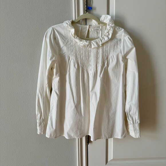 Doên Ruffled Broderie Anglaise Organic Cotton-poplin Blouse In Ivory Size L - Picture 1 of 7